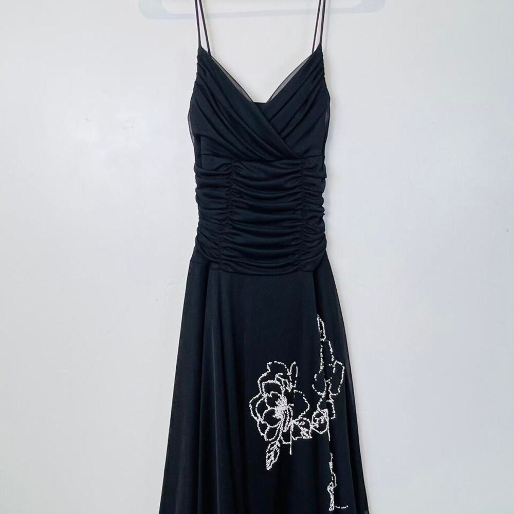 Vintage y2k Black Ruched Beaded Dress S